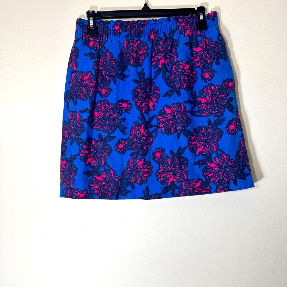 J Crew floral Linen Cotton pull on elastic waist skirt size 2 pink blue